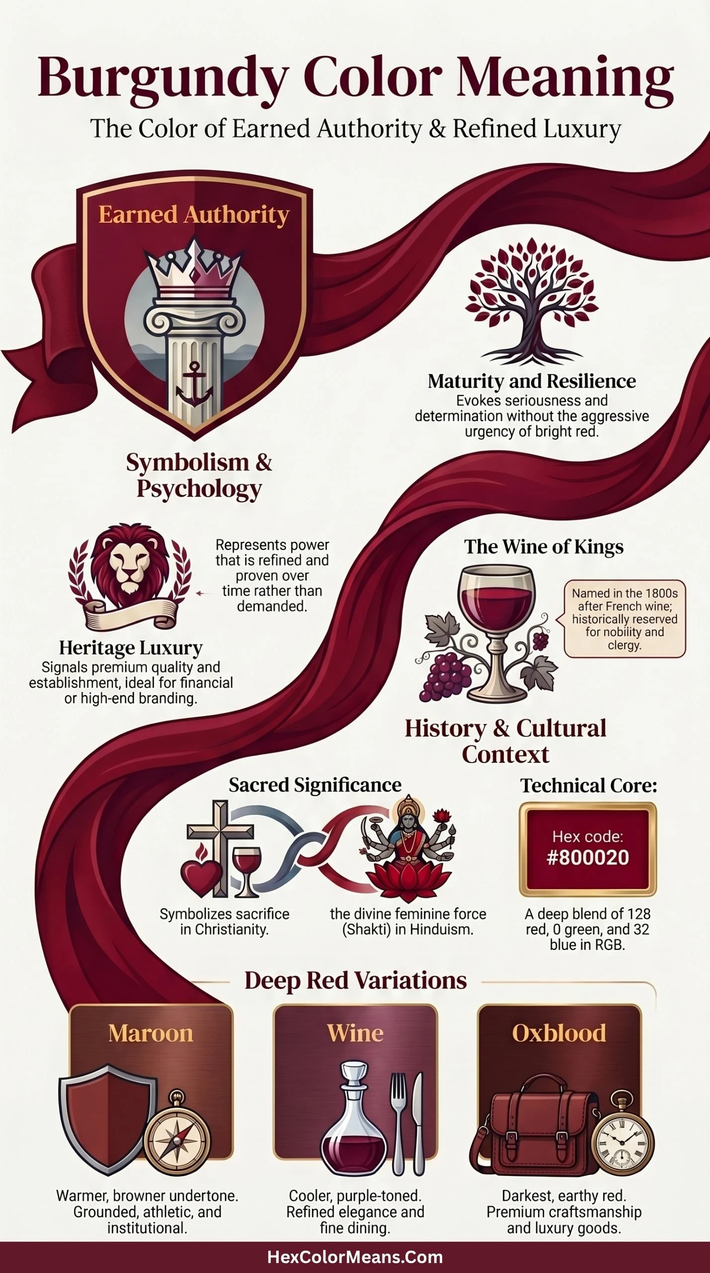 infographic shows meaning of color burgundy